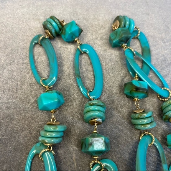 BOHEMIAN Marble turquoise circular oval chain-link long necklace - Picture 4 of 8